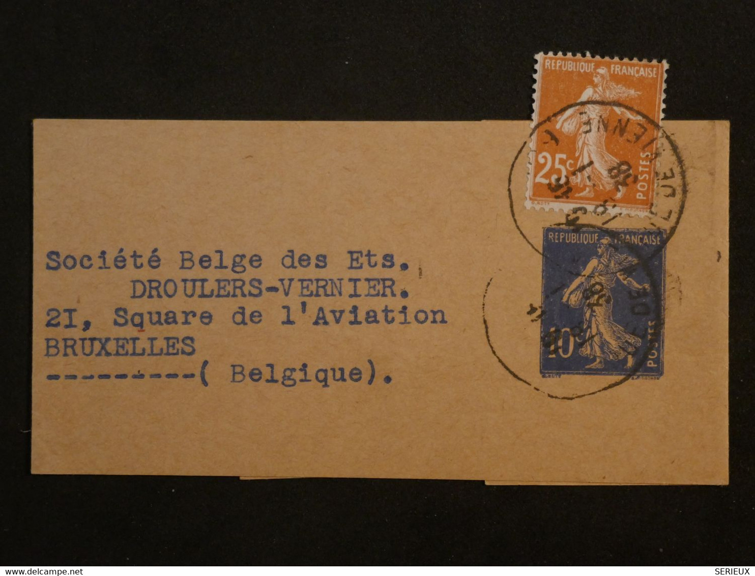 BK7 FRANCE BELLE BANDE JOURNAL ENTIER SEMEUSE 1938  POUR BRUXELLES BELGIQUE ++AFFRANCH. INTERESSANT++ - Streifbänder