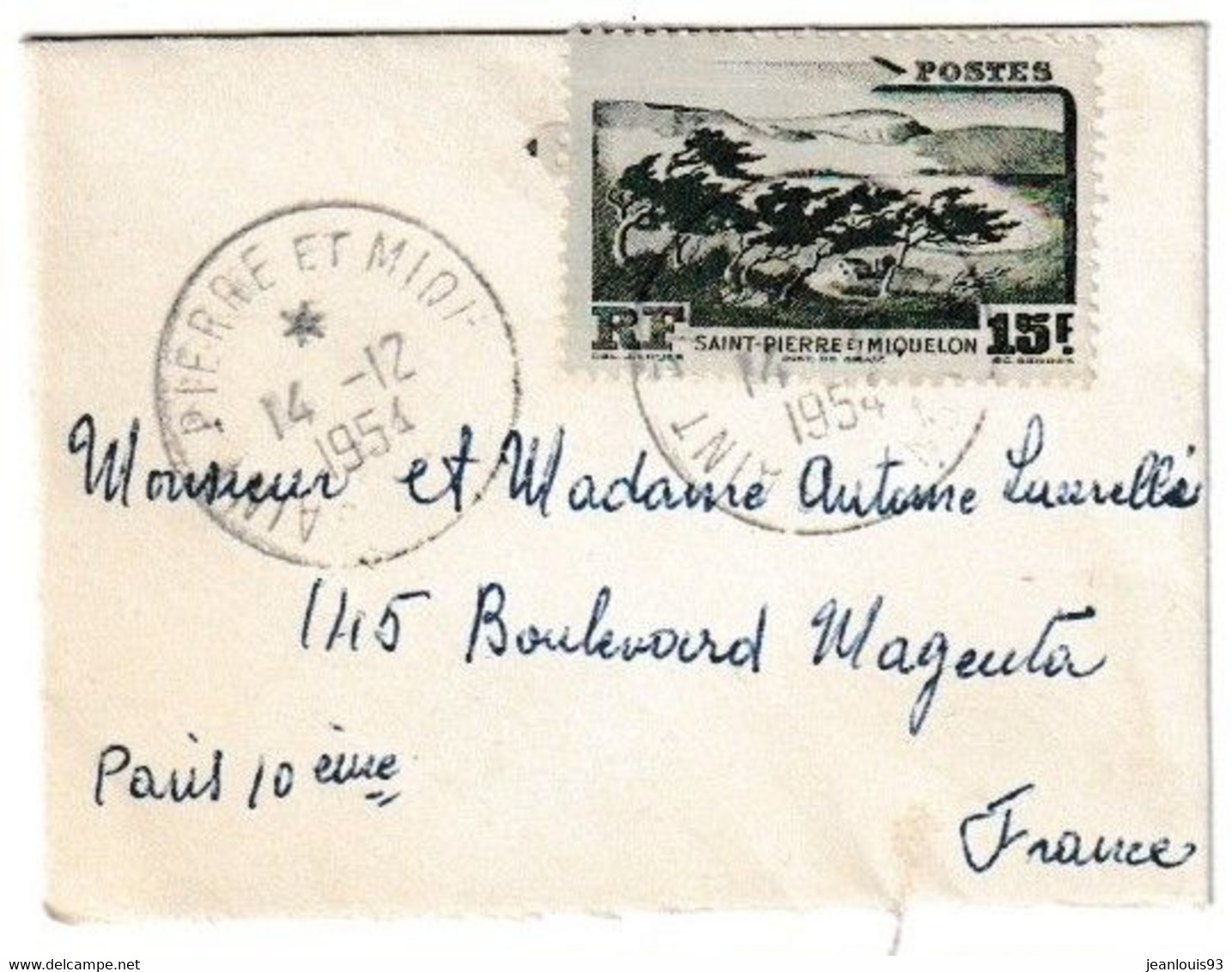 SAINT PIERRE ET MIQUELON - LETTRE PAR AVION 1954 - Storia Postale