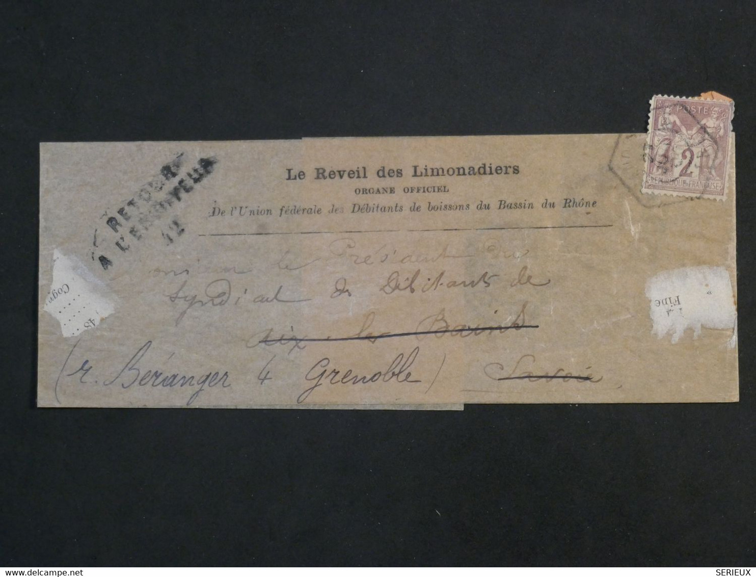 BK7 FRANCE BELLE BANDE JOURNAL ENTIER SEMEUSE 1900  POUR AIX REDISTRIB. A GRENOBLE  +CHEXAGONAL +AFFRANCH. INTERESSANT++ - Bandes Pour Journaux