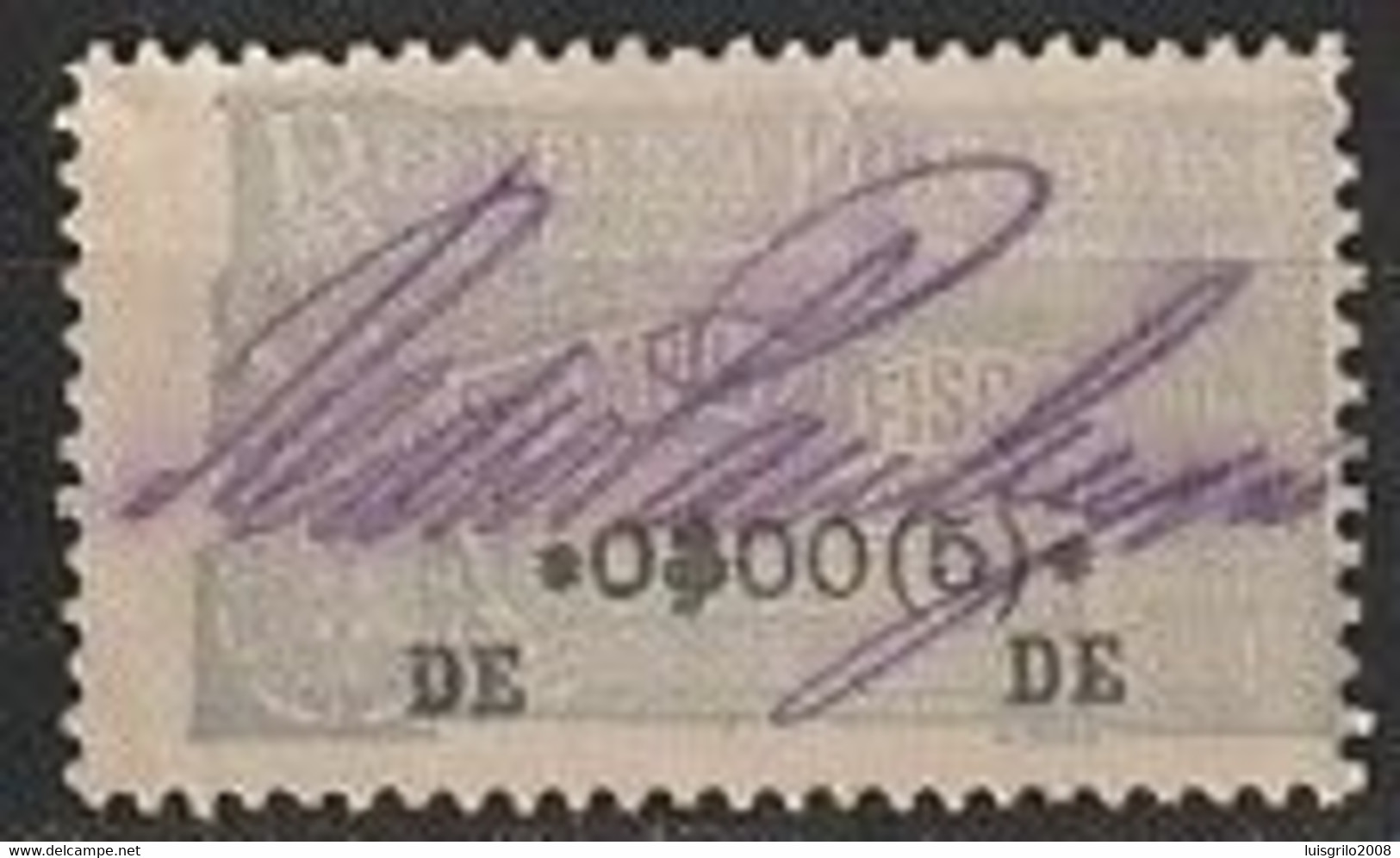 Fiscal/ Revenue, Portugal 1918 - Estampilha Fiscal, Cinza/ Azul -|- 0$00(5) - Gebraucht