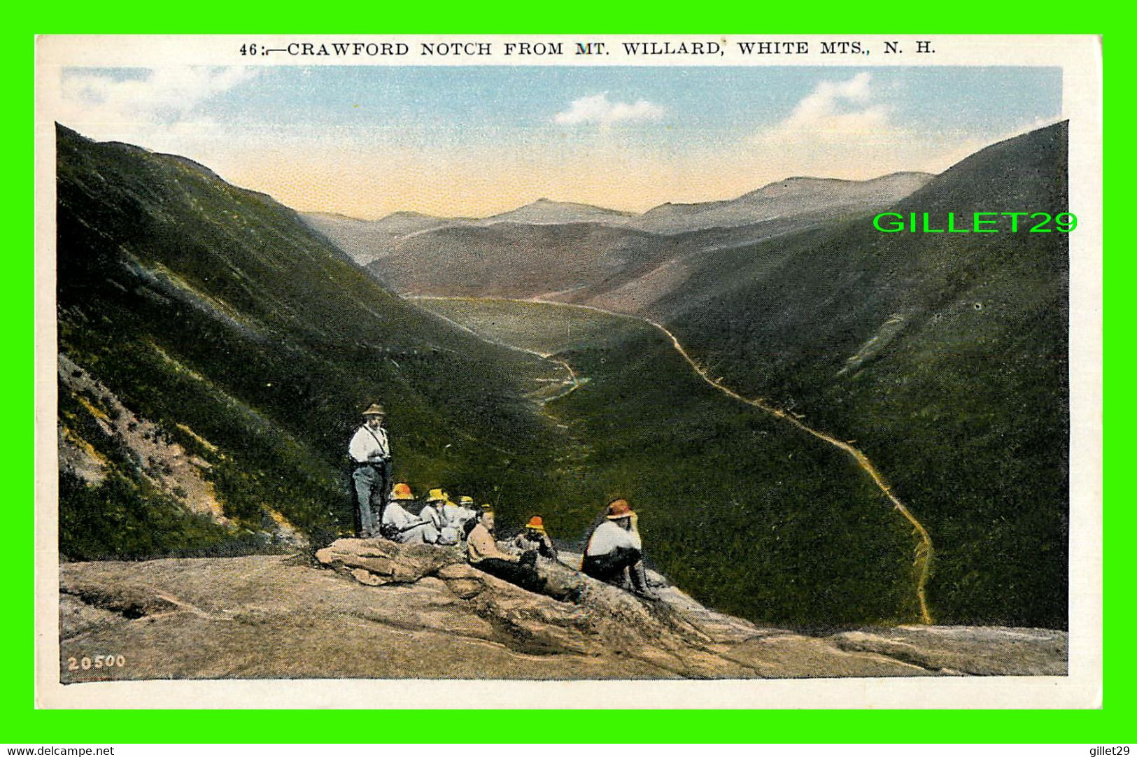 WHITE MOUNTAINS, NH - CRAWFORD NOTCH FROM MT. WILLARD - ANIMATED WITH PEOPLES - WMLCO - - White Mountains