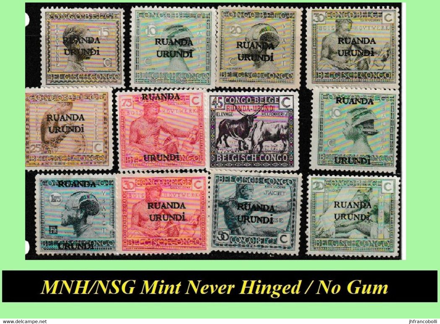 1924+25 ** RUANDA-URUNDI RU 050/060 MNH/NSG SMALL VLOORS [G] SELECTION  ( X 12 Stamps ) [ NO GUM ] INCLUDING RU 075 - Neufs