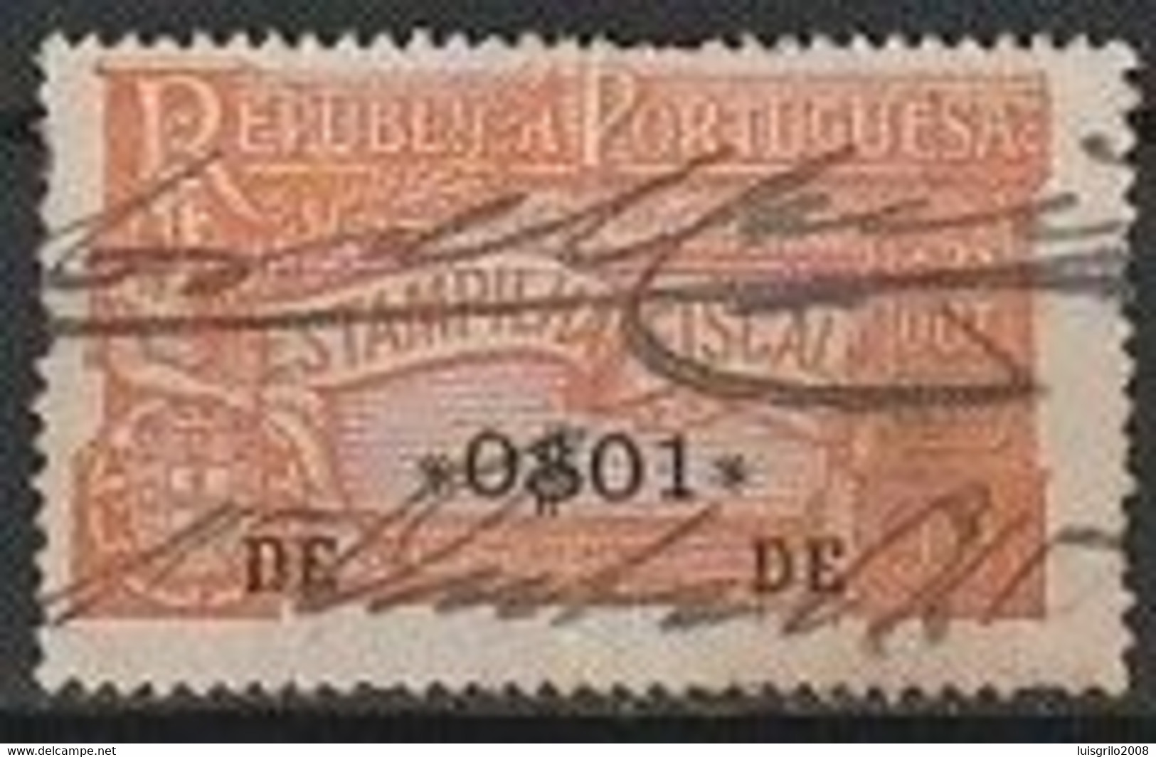 Fiscal/ Revenue, Portugal 1915 - Estampilha Fiscal, Laranja -|- 0$01 - Gebruikt