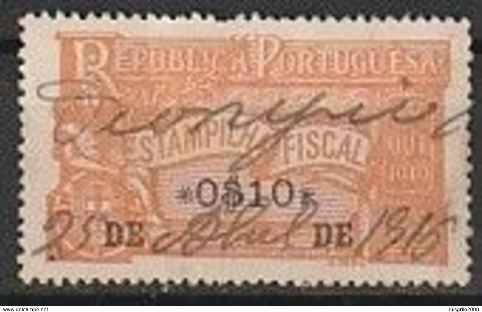 Fiscal/ Revenue, Portugal 1915 - Estampilha Fiscal, Laranja -|- 0$10 - Gebraucht