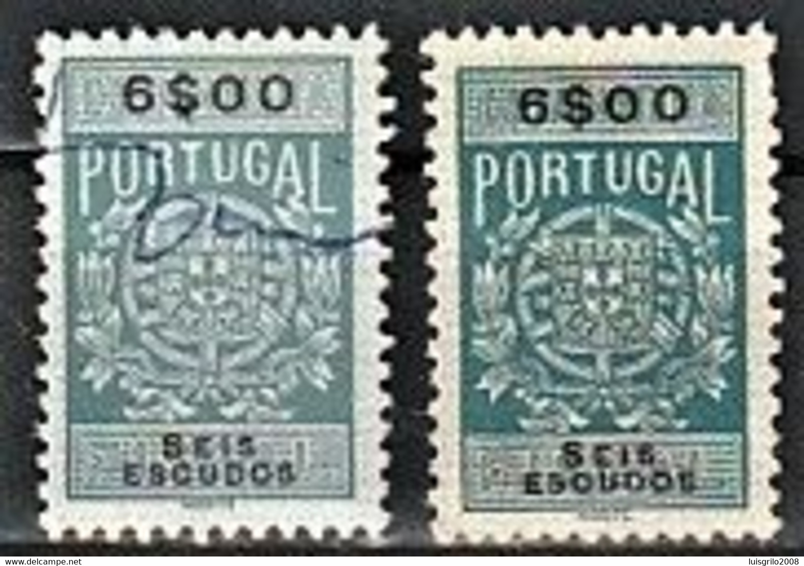 Fiscal/ Revenue, Portugal 1940 - Estampilha Fiscal -|- 6$00 - COLOR VARIANT - Is The Stamp Of The Right - Used Stamps