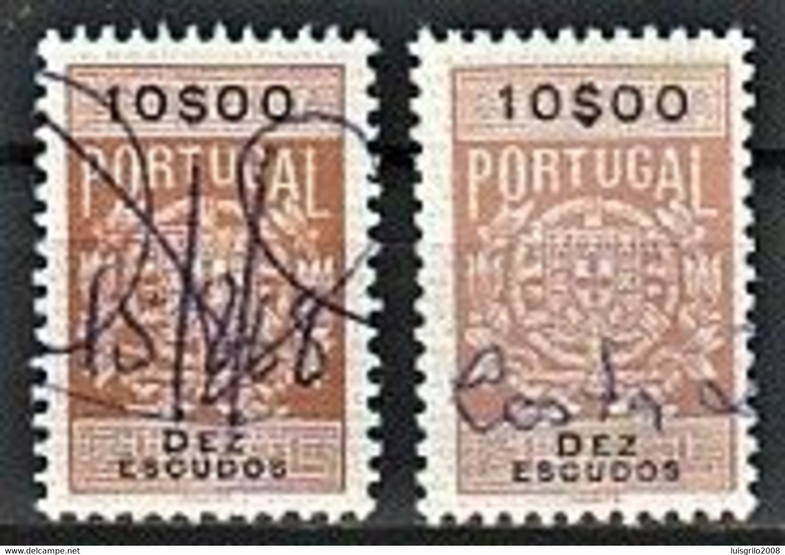 Fiscal/ Revenue, Portugal 1940 - Estampilha Fiscal -|- 10$00 - COLOR VARIANT - Is The Stamp Of The Right - Oblitérés