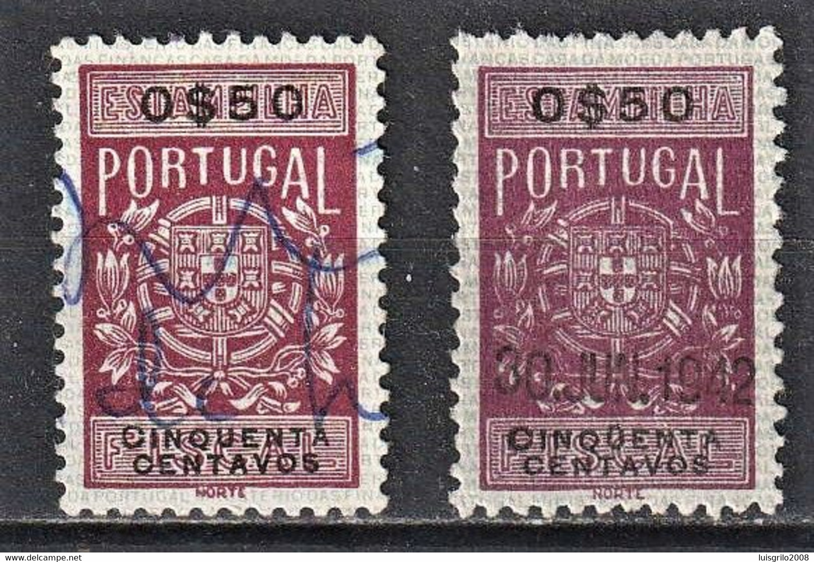 Fiscal/ Revenue, Portugal 1940 - Estampilha Fiscal -|- RARE STAMP - 0$50 Cinqüenta (Accents On The Letter U) - Oblitérés