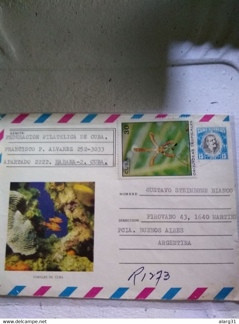 Cuba.argentina P Stat.cuba Corals & Orchid Giant Stamp Registered.pmk At Back.reg Post E7 Conmems.1 /2 Cover - Briefe U. Dokumente