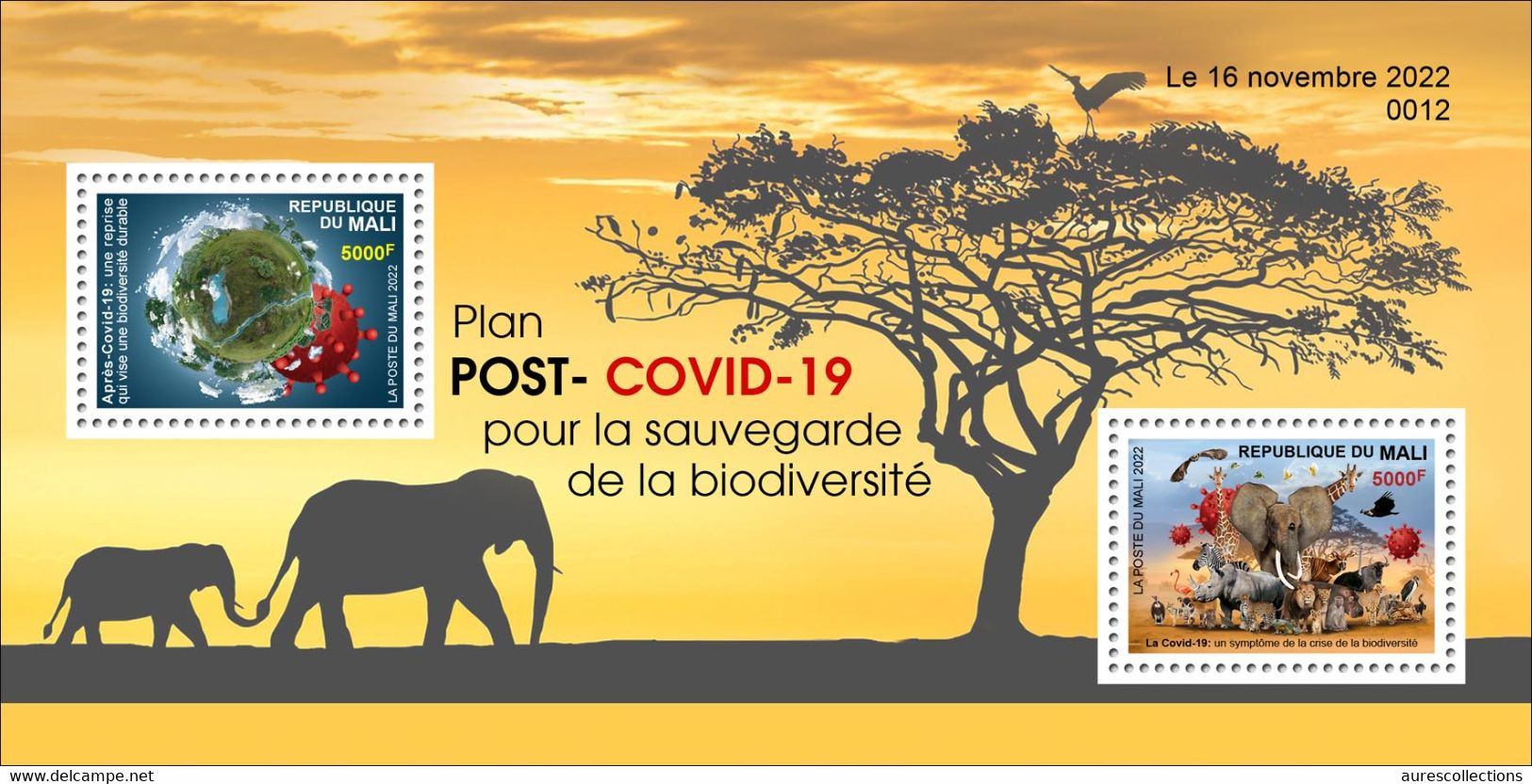 MALI 2022 SHEET CORONAVIRUS COVID PANDEMIC ELEPHANTS APES MONKEYS OWLS FROGS FLAMANT RHINOCEROS TURTLES HIPPOPOTAMUS MNH - Struzzi