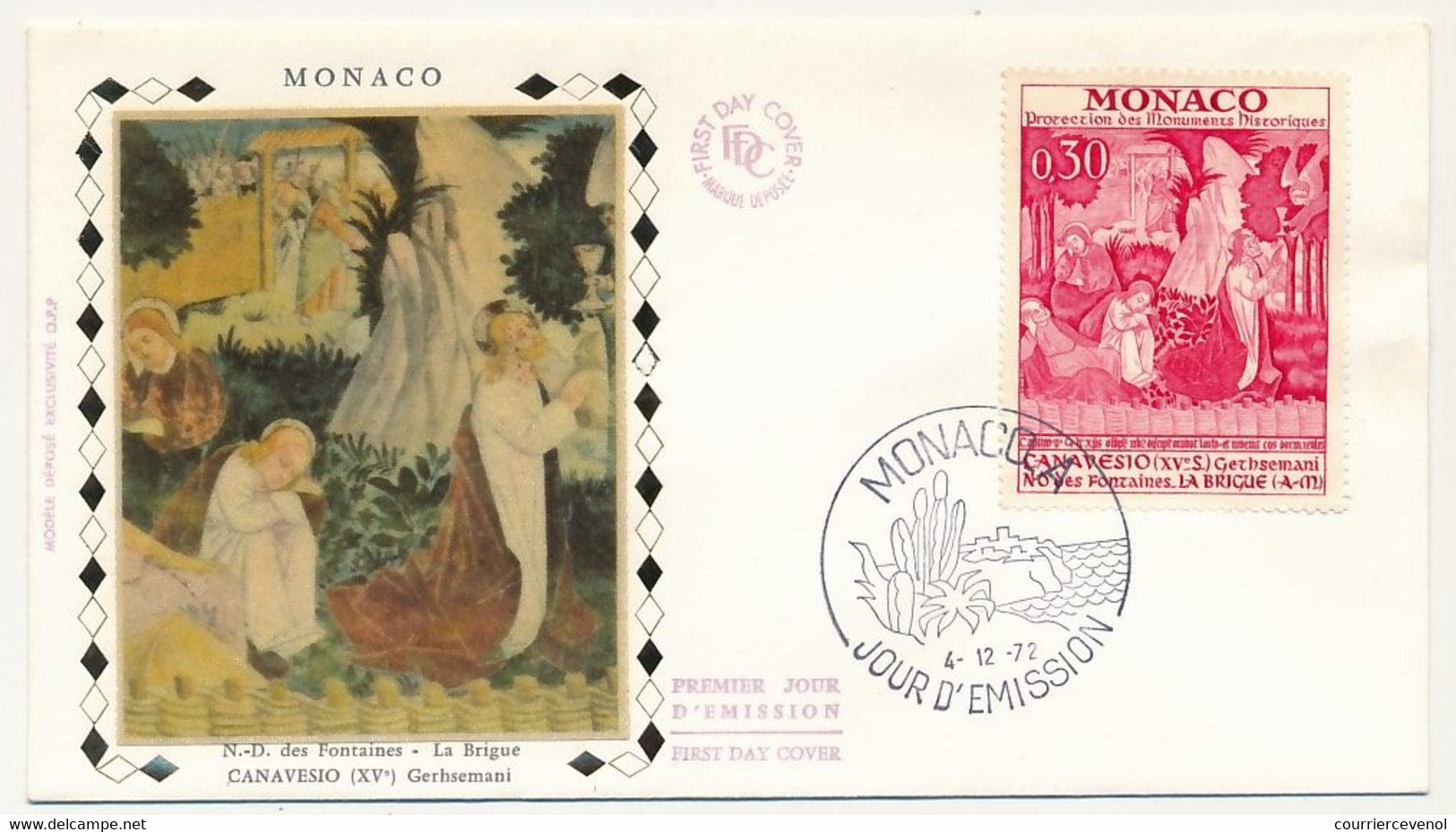 MONACO => 5 Env FDC Soie - 5 Valeurs CANAVESIO - Monaco-A  4/7/1972 - FDC