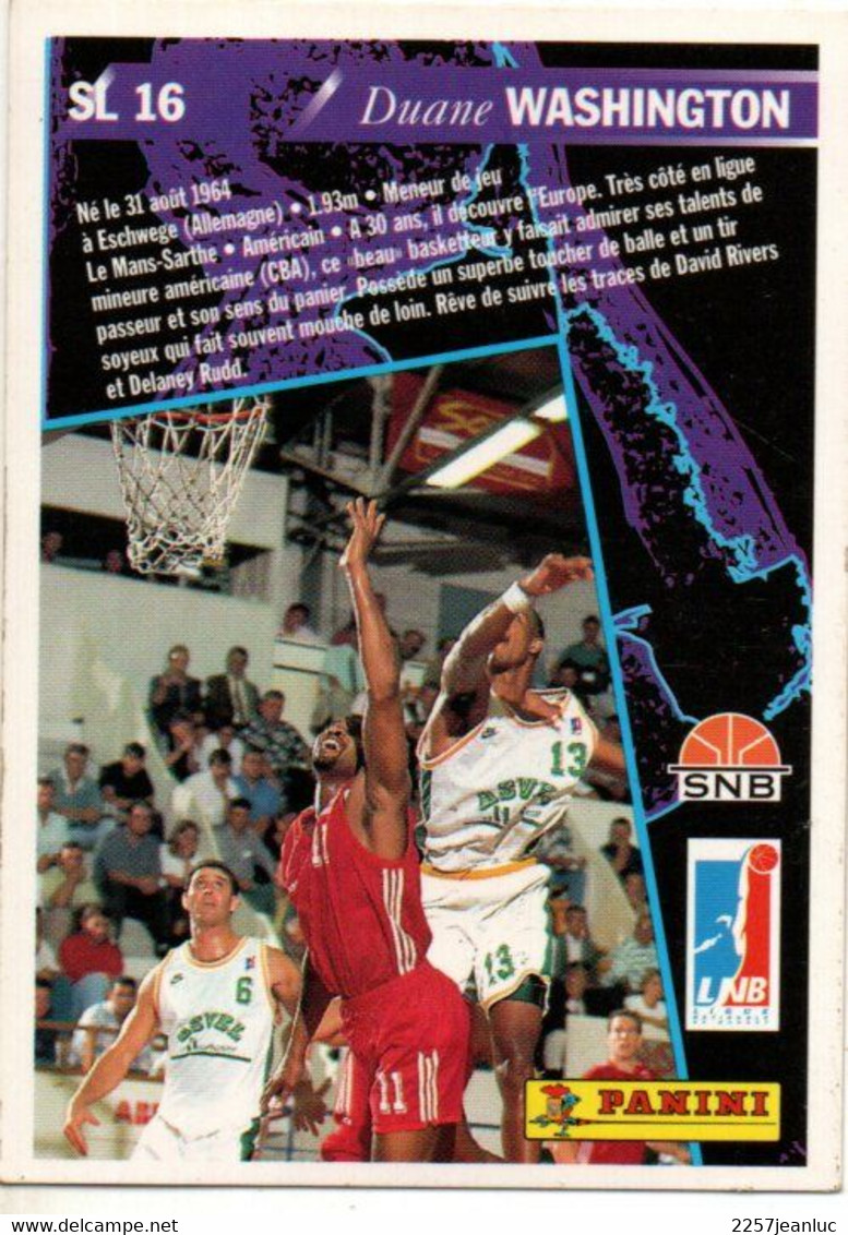 Duane Washington -  Carte Official  Basket Ball Cards1995 N :SL16 *  Pub Panini SNB & LNB - Basketball