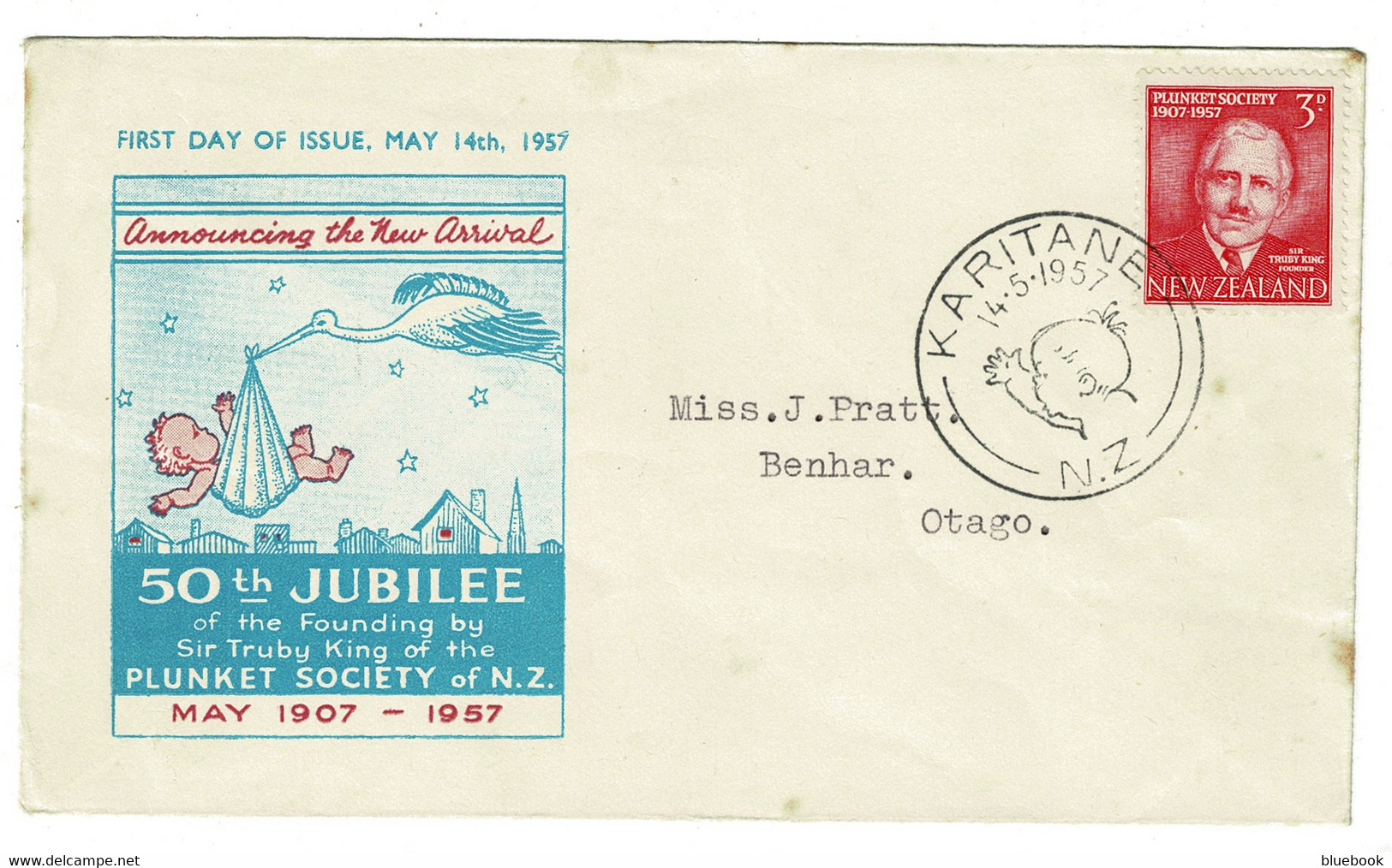 Ref 1581 - New Zealand 1957 Cover - 50th Anniv. Plunket Society - Special Karitane Postmark - Covers & Documents