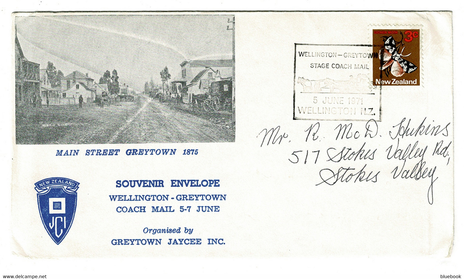 Ref 1581 - New Zealand 1971 Cover - Wellington To Greymouth Stage Coach Mail Special Cancel - Brieven En Documenten