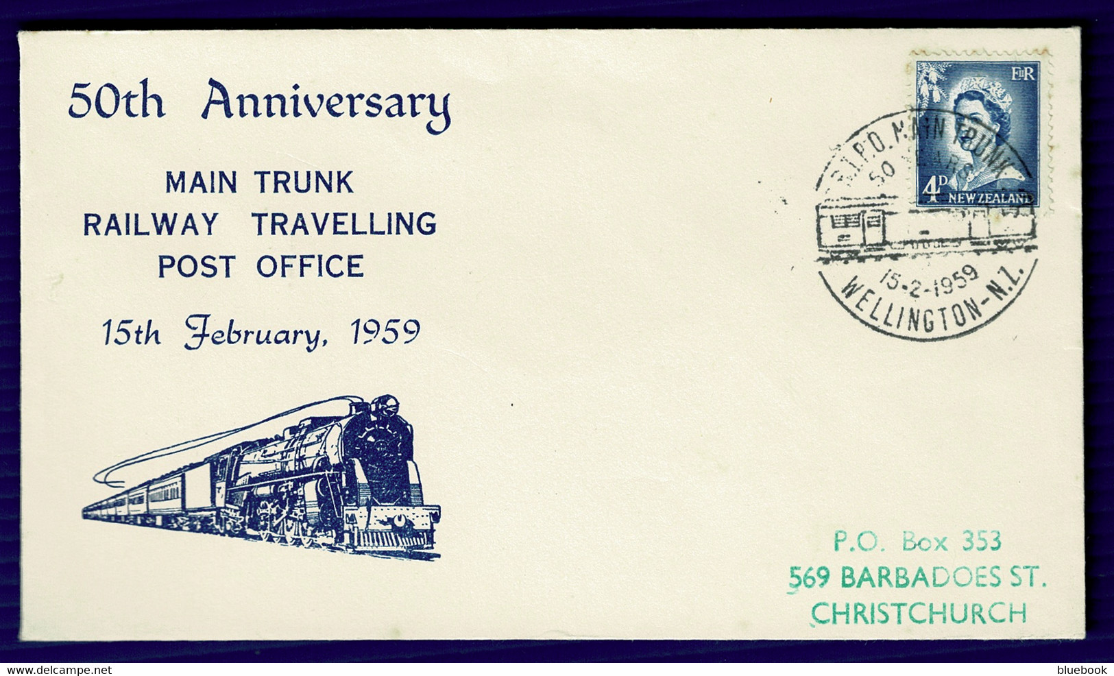 Ref 1581 - New Zealand 1959 Cover - 50th Anniversary Railway RPO - Special Wellington Postmark - Covers & Documents