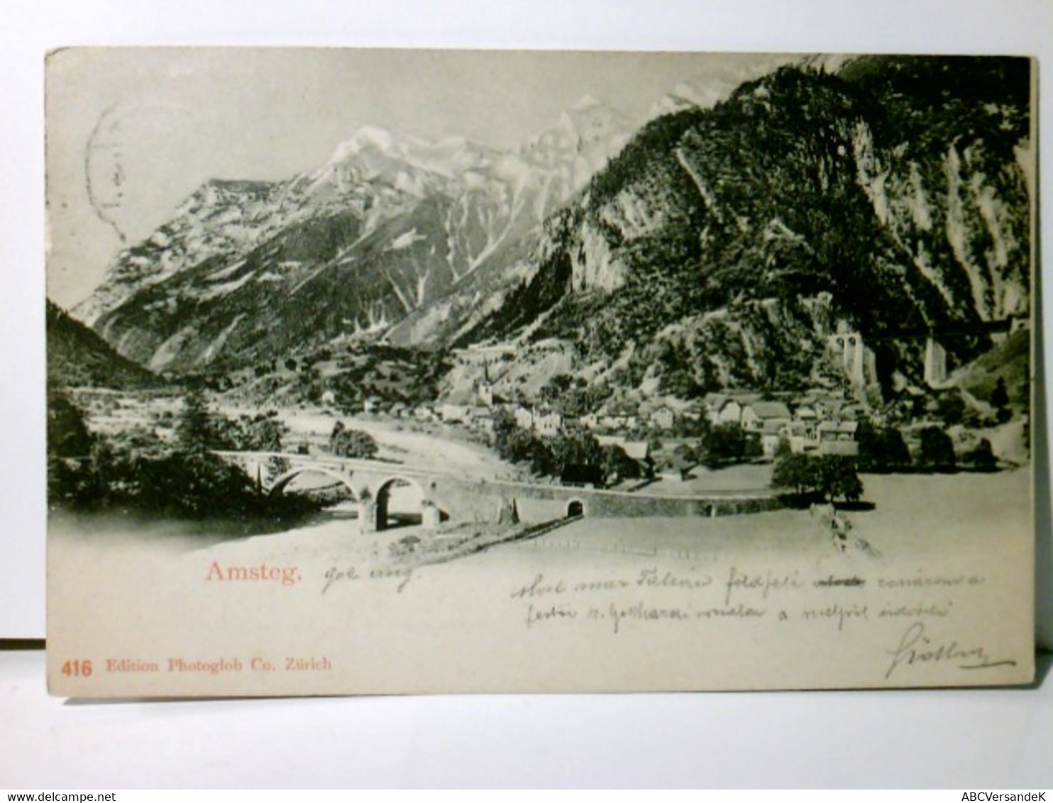 Amsteg. Alte Ansichtskarte / Lithographie S/w. Gel. 1902. Blick über Brücke, Ort U. Umland Auf Gebirgsmassive. - Steg