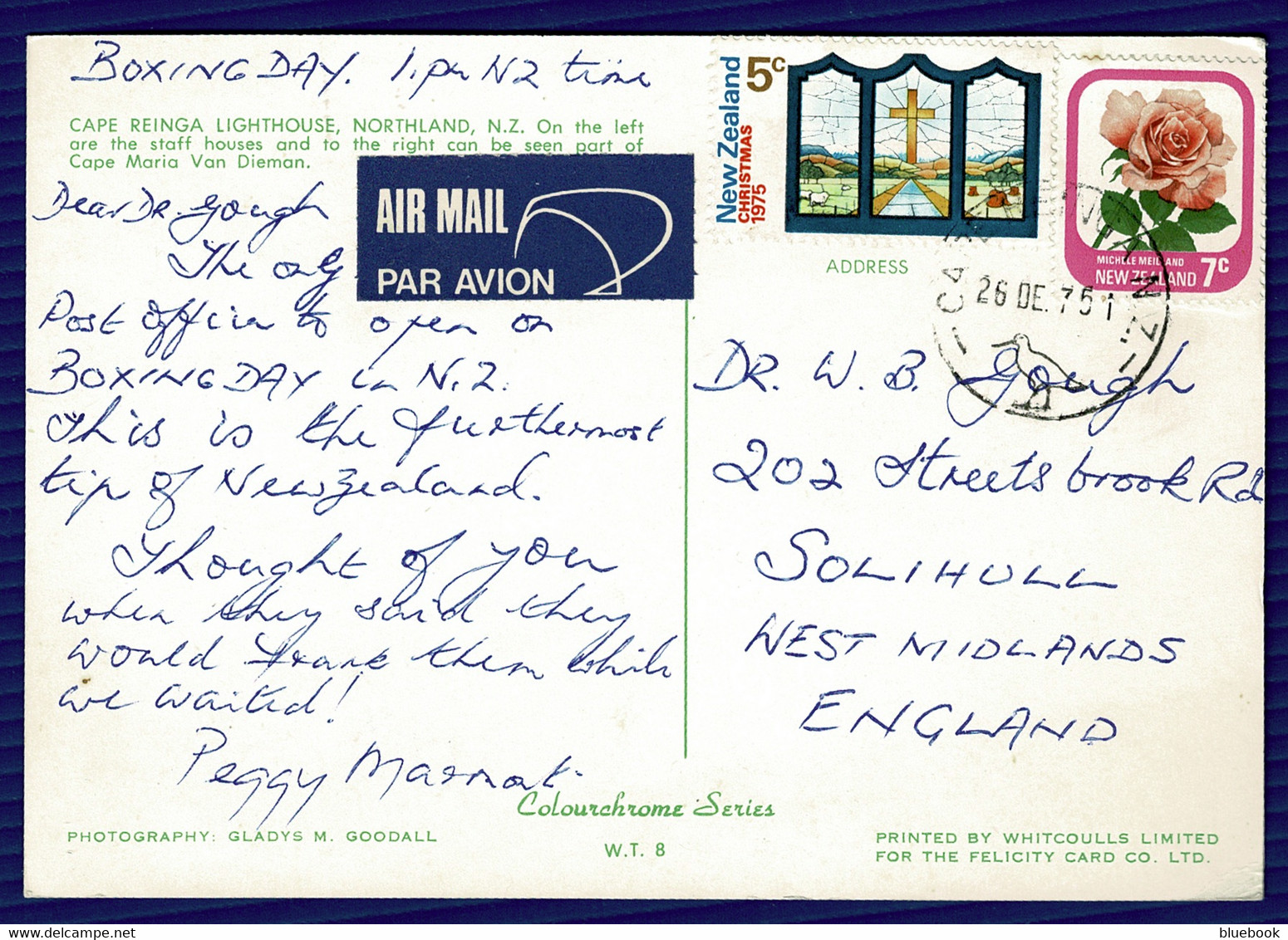 Ref 1583- New Zealand 1975 Postcard - Cape Reinga Lighthouse - 12c Rate To Solihull UK - Nouvelle-Zélande