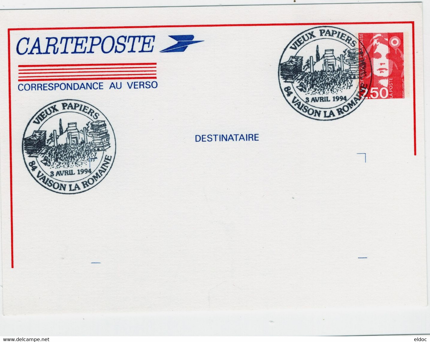 Entier Postal  N°2715 (2,50 BRIAT) VAISON LA ROMAINE 1992 - Sobres Transplantados (antes 1995)