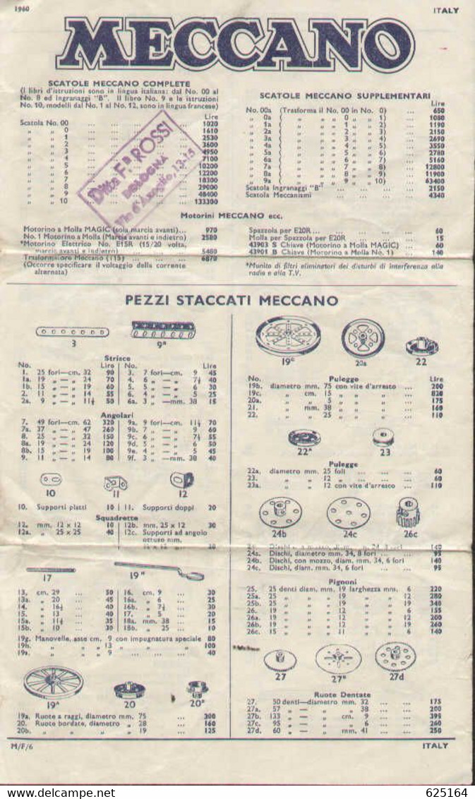 Catalogue MECCANO 1960 Listino Prezzi Lire IT Con Immagini - En Italien - Non Classificati