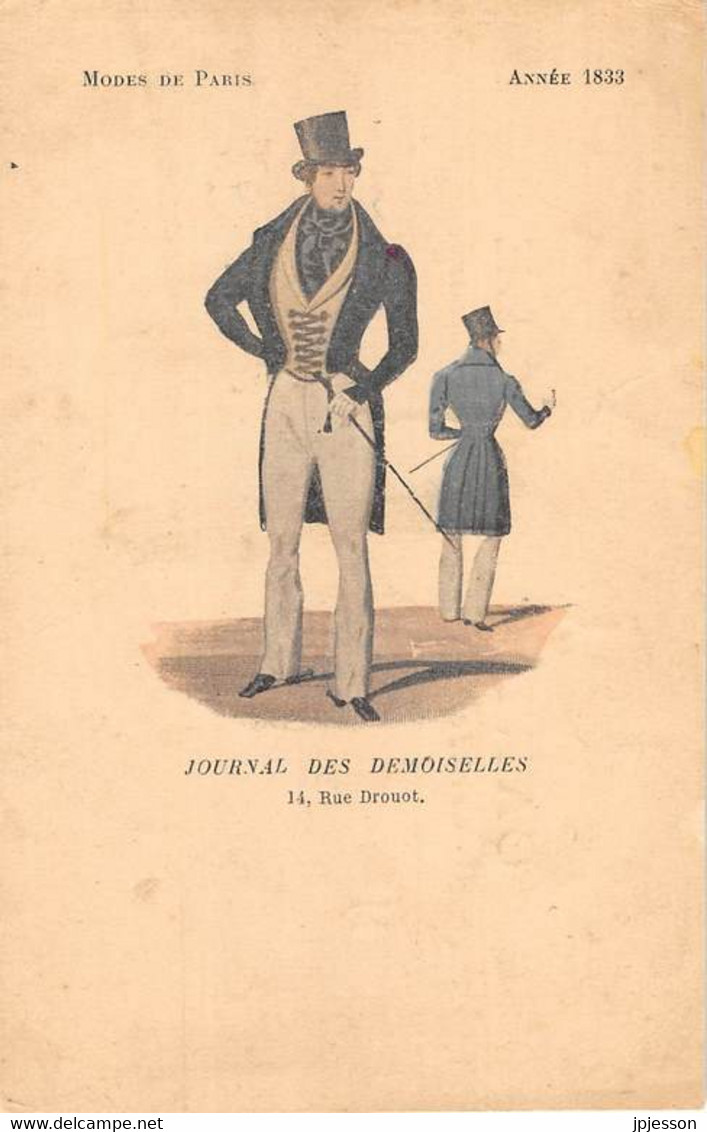 MODE - MODES DE PARIS - ANNEE 1833 - JOURNAL DES DEMOISELLES, PARIS 9° ARR - CARTE DESSINEE, ILLUSTRATEUR - Mode