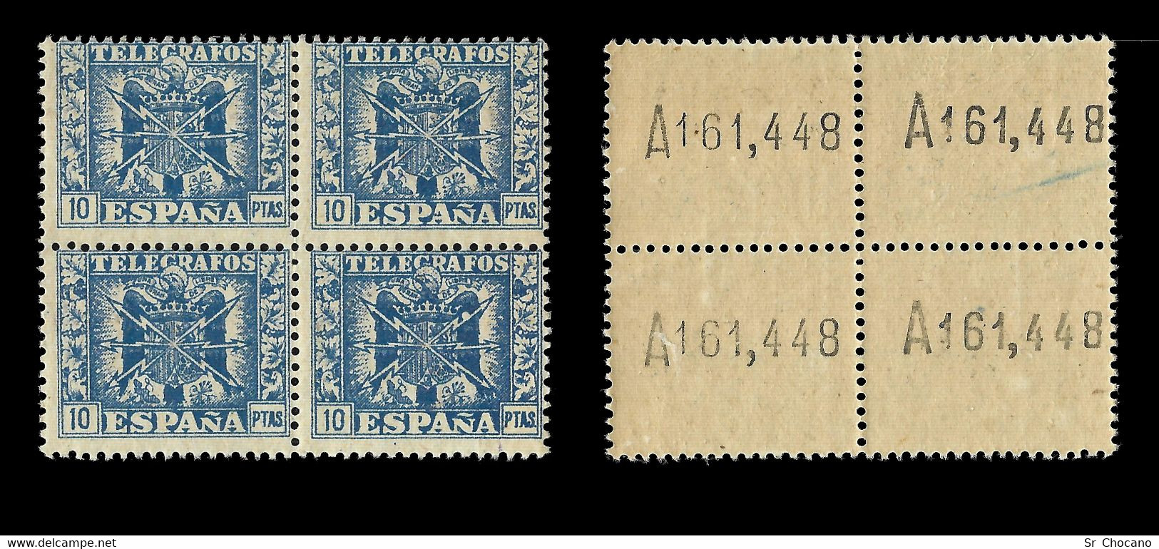 Telégrafos.1949. Escudo España.10p.Blq 4.Nuevo**.Edifil.92 - Telegraph