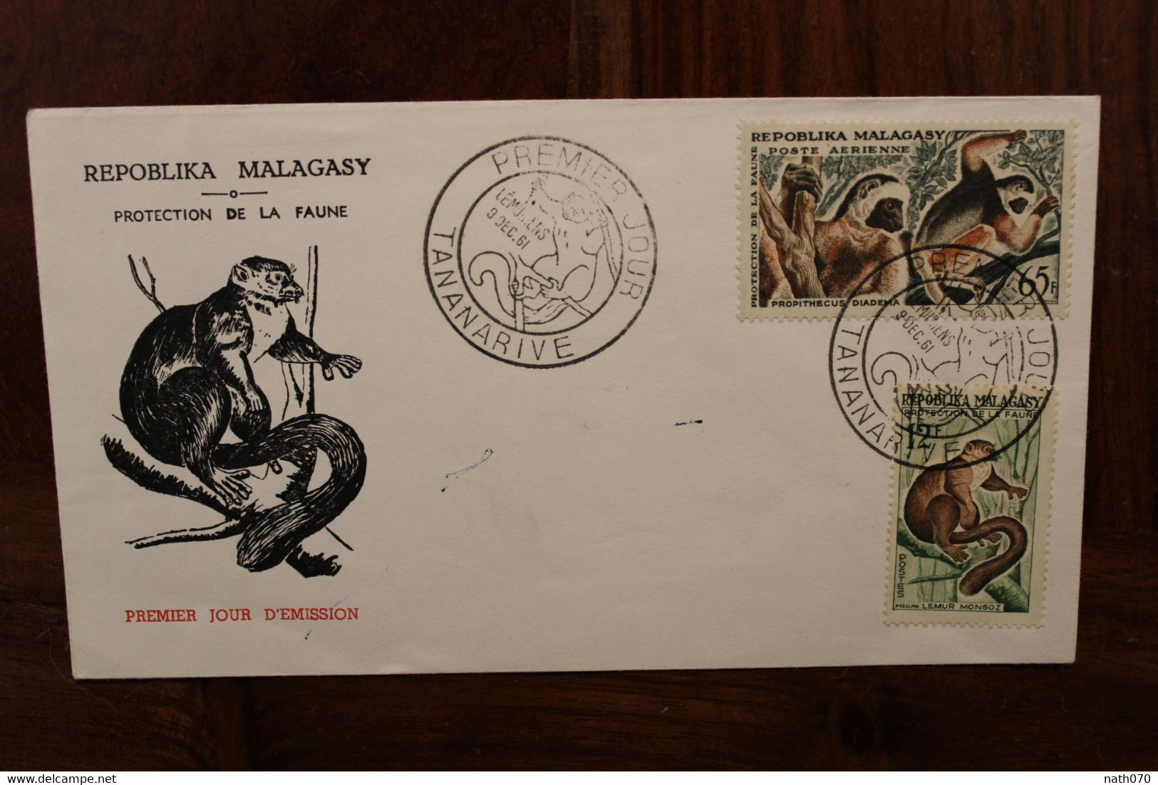 1961 Madagascar FDC France Cover Air Mail 1er Jour Emission Singes Protection De La Faune Poste Aerienne - Madagaskar (1960-...)