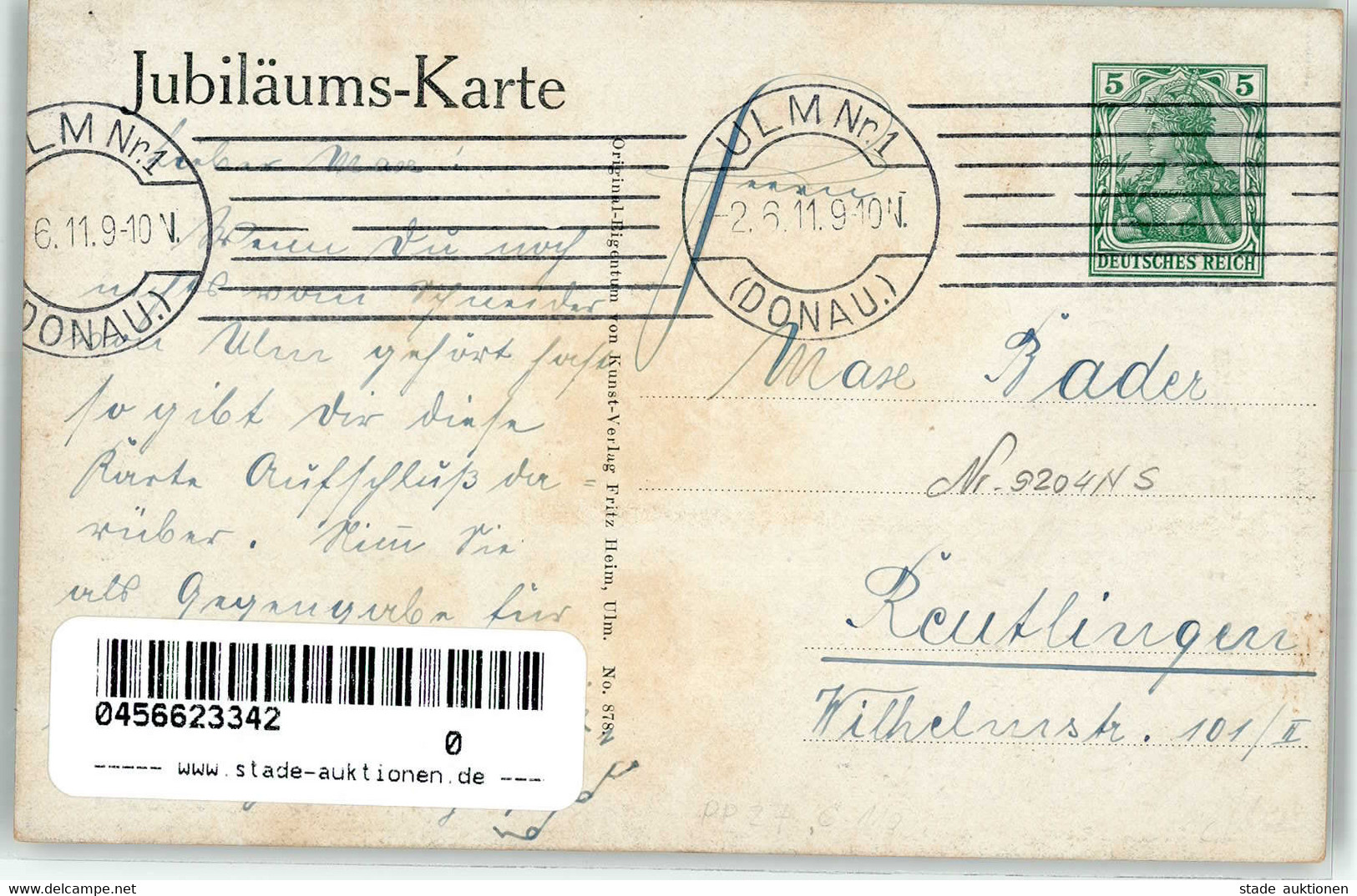 DR-GSK - PP 27 C 131/02 ULM LUFTREISE SCHNEIDER Von ULM 1911 Rücks. Fleckig I-II - Autres & Non Classés