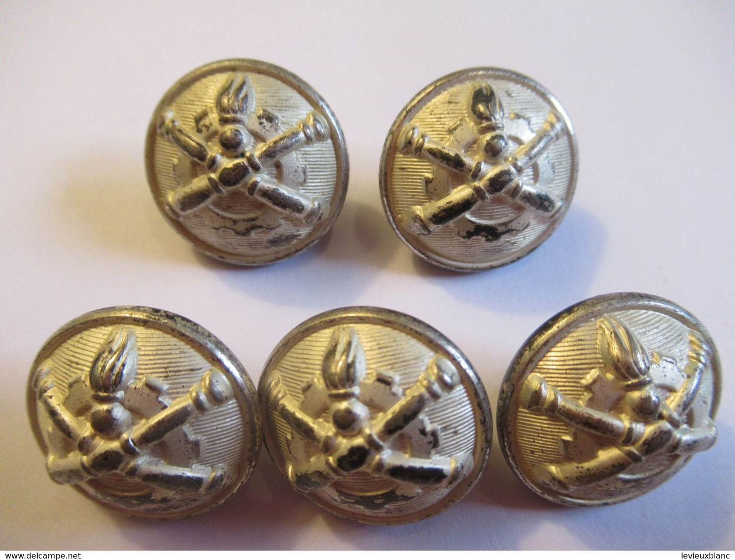 5 Boutons Anciens Bombés/Militaria/Artillerie Argenté/Fabricant Grenade & Ancre/2 Cm/Vers Mi-xxéme               BOUT182 - Buttons