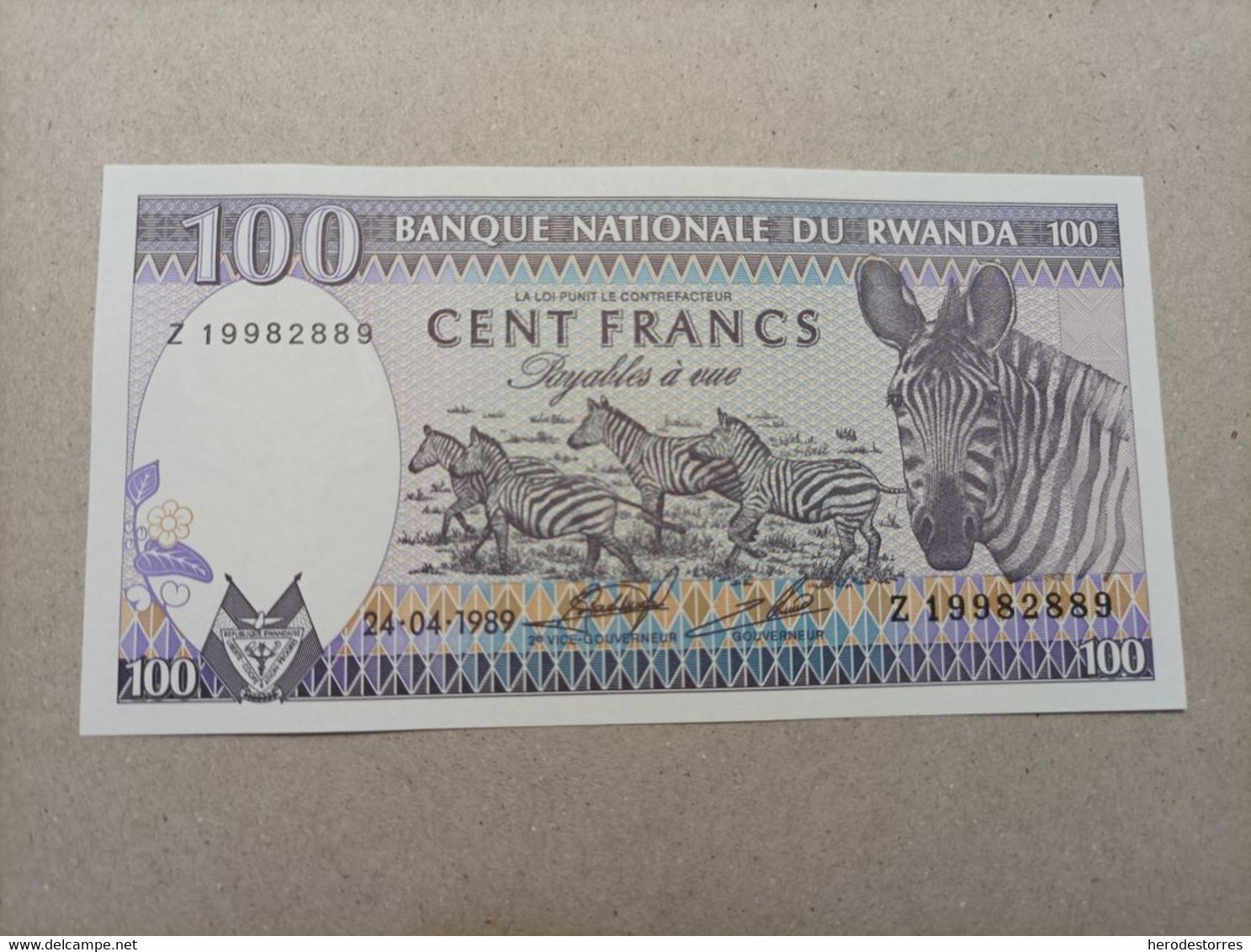 Billete De Rwanda De 100 Francs, Año 1989, UNC - Ruanda