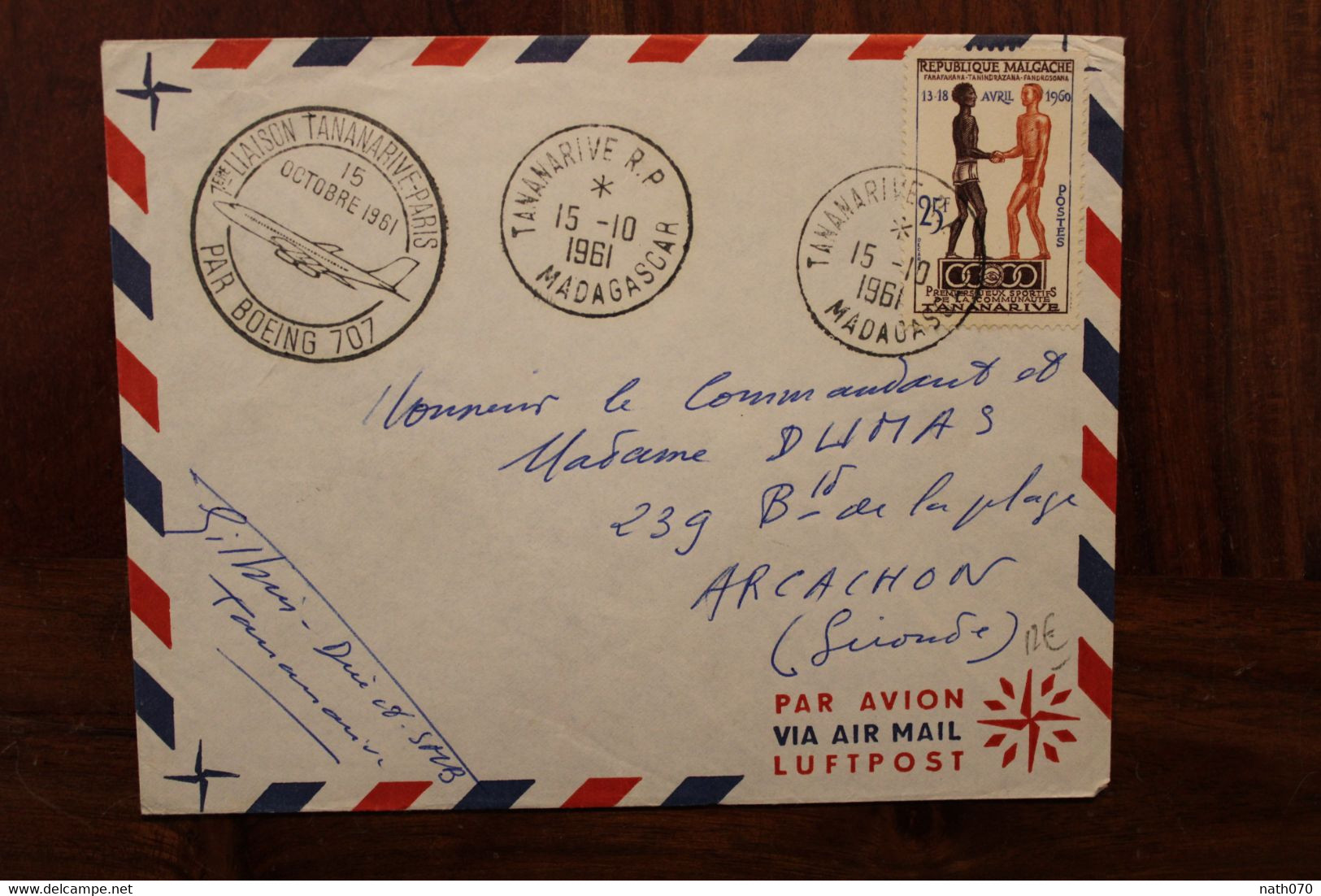 1961 1ere Liaison Boeing 707 Madagascar France Cover Air Mail Poste Aérienne 1st Flight - Madagaskar (1960-...)