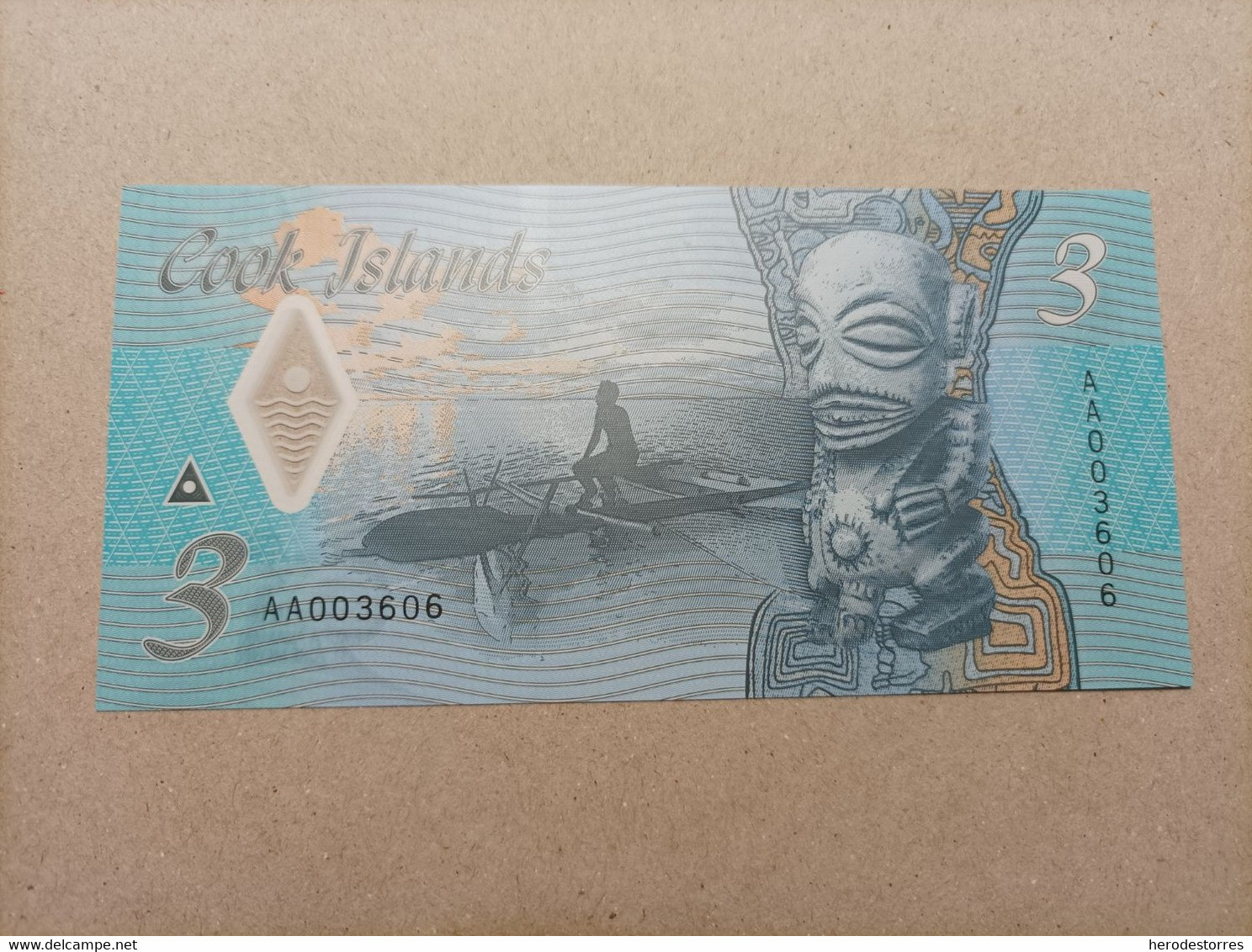 Billete De Las Islas Cook De 3 Dólares, Serie AA003606, Año 2021, UNC - Cook Islands