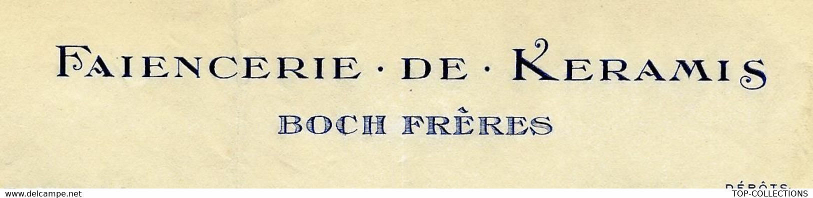FAIENCE ART 1940 ENTETE FAIENCERIE DE KERAMIS Boch Frères La Louvière Belgique Pour Mons Granvez - 1900 – 1949