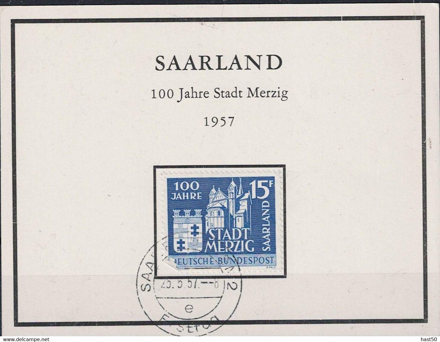 Saargebiet Saar Sarre - 100 Jahre Merzig Stadtrecht (MiNr: 401) 1957 - Ersttagskärtchen - Briefe U. Dokumente