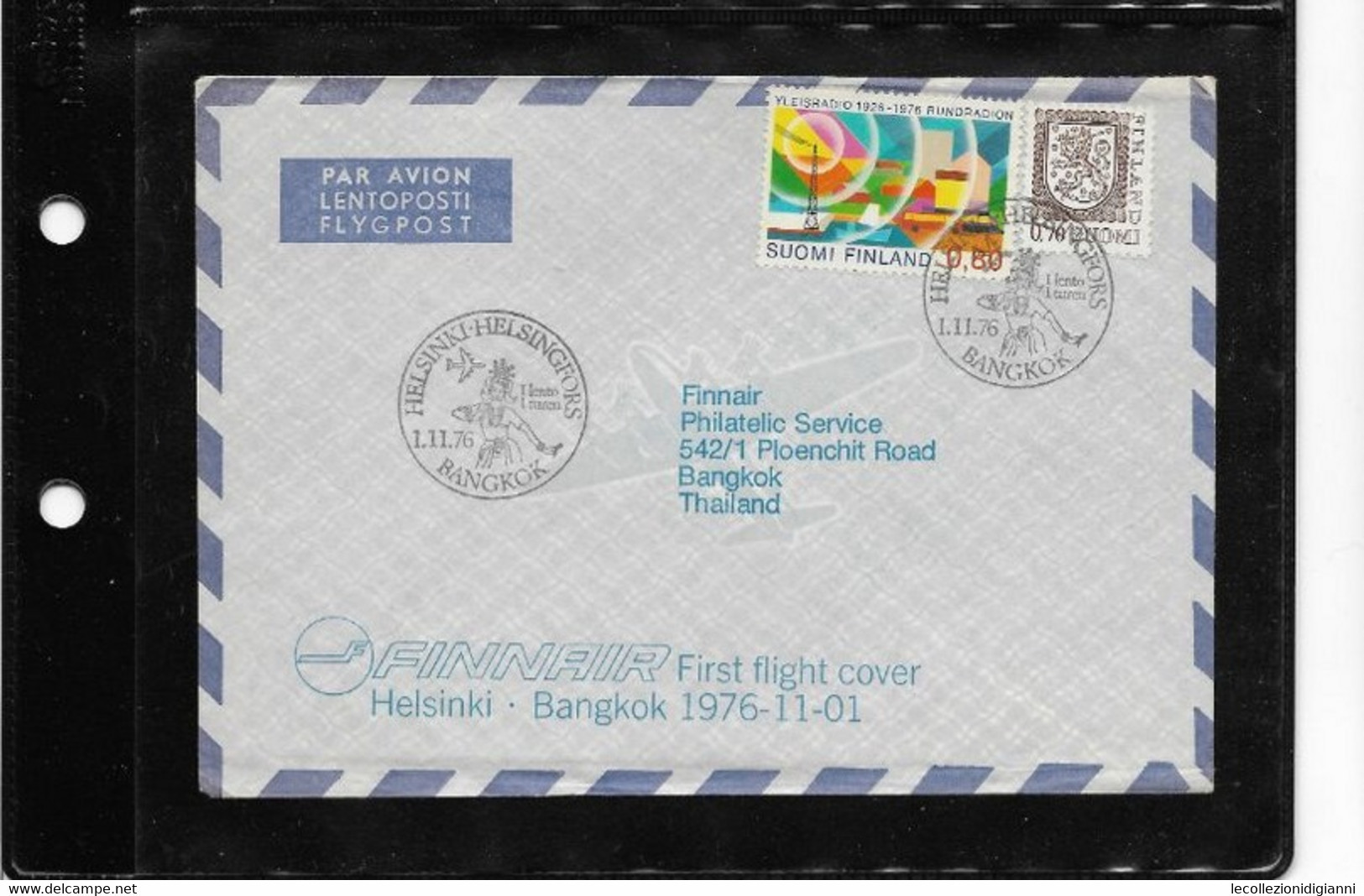 208) Busta Cover Beleg 1° Volo First Flight Erstflug Finnair Helsinki Bangkok 01.11.1976 Airmail Lentoposti Flygpost - Brieven En Documenten