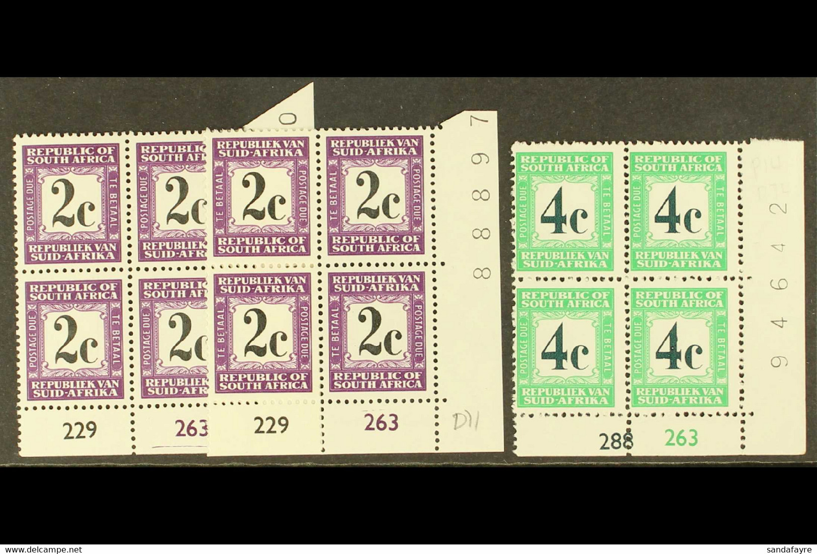 POSTAGE DUE 1971 2c Both Languages & 4c Perf.14 Issues, CYLINDER BLOCKS OF FOUR, SG D71/4, Never Hinged Mint, 4c With Fe - Unclassified