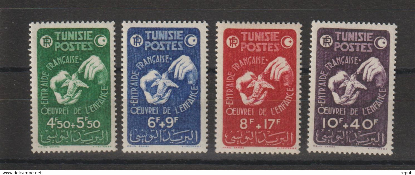 Tunisie 1947 Oeuvres De L'enfance 320-323, 4 Val ** MNH - Nuovi