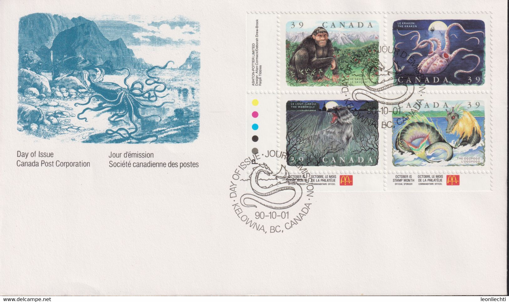 1990 Kanada FDC  Mi: CA 1197-1200° / Yt: CA 1158A-1158D ° Legendary Creatures - 1981-1990