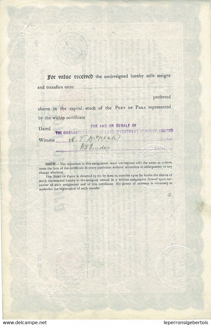 Titre De 1907 - Port Of Para - Certificat Nominatif De Valeur Américaine - - Transports