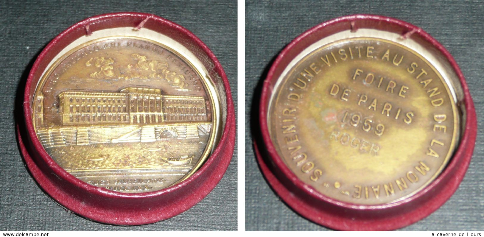 Ancienne Médaille En Bronze Souvenir Du Stand De La Monnaie Foire De Paris 1959 étui - Andere & Zonder Classificatie