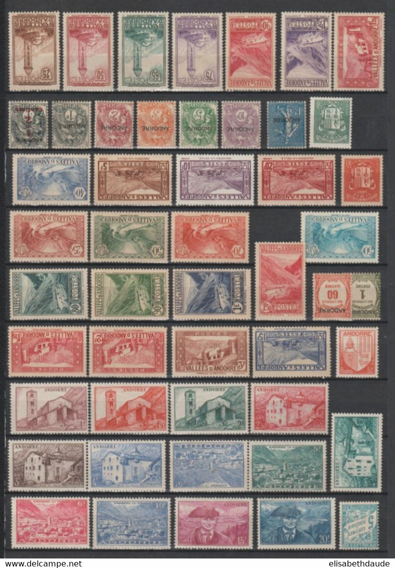 ANDORRE - AVANT 1958 - COLLECTION (QUELQUES BONNES VALEURS YVERT 40A...) **/* MNH/MLH - 2 PAGES - COTE 2017 = 785 EUR. - - Collections