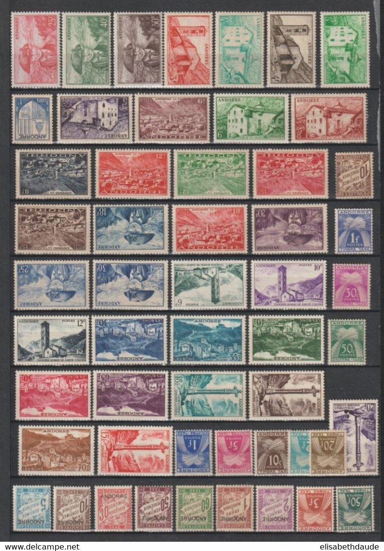 ANDORRE - AVANT 1958 - COLLECTION (QUELQUES BONNES VALEURS YVERT 40A...) **/* MNH/MLH - 2 PAGES - COTE 2017 = 785 EUR. - - Collections