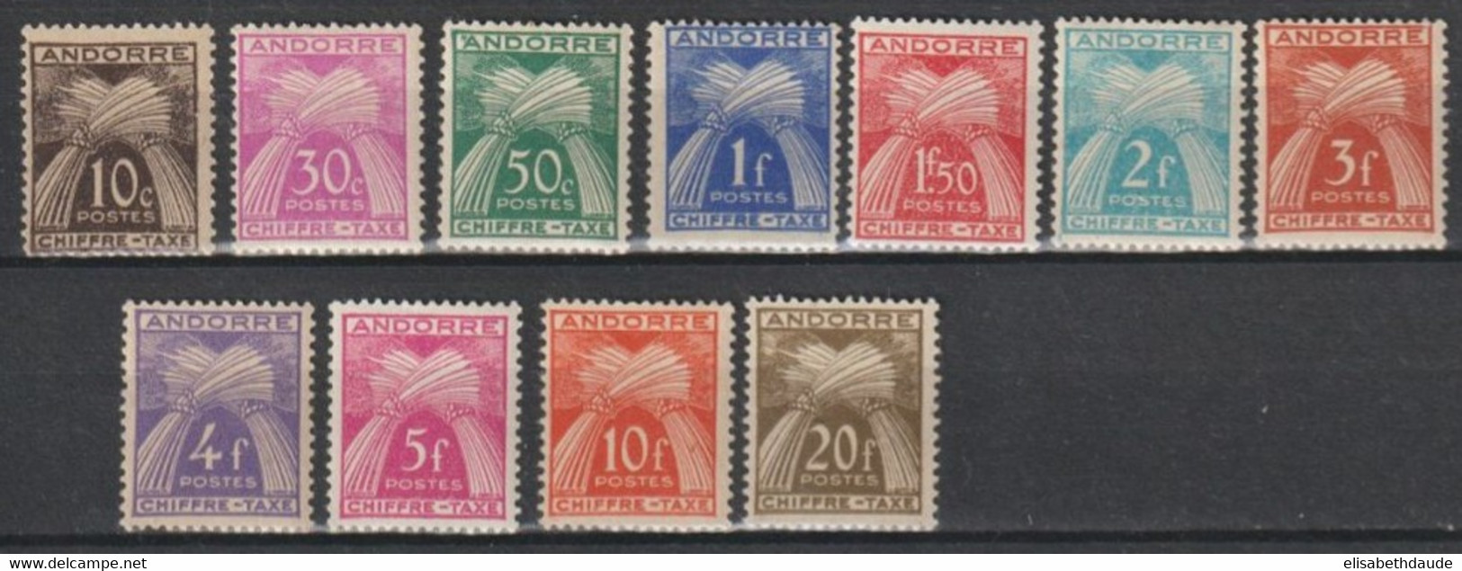 ANDORRE - TAXE - 1943 - SERIE COMPLETE GERBES - YVERT N°21/31 * MLH - COTE 2017 = 25 EUR. - - Unused Stamps