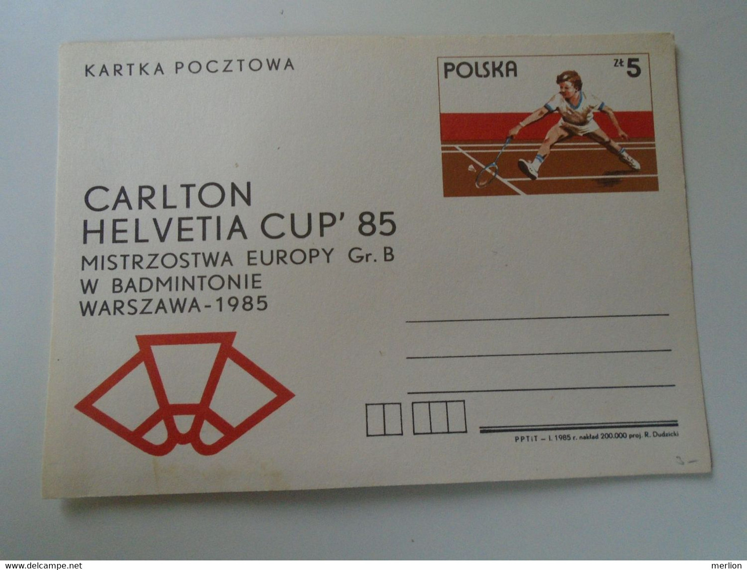 D192589 Polska Pologne Entiers Postaux - Badminton, Warszawa 1985  Sport, Raquette (Carlton Helvetia Cup' 85) - Badminton