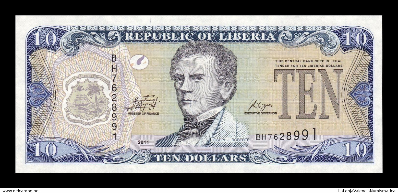 Liberia 10 Dollars 2011 Pick 27f SC- AUNC - Liberia