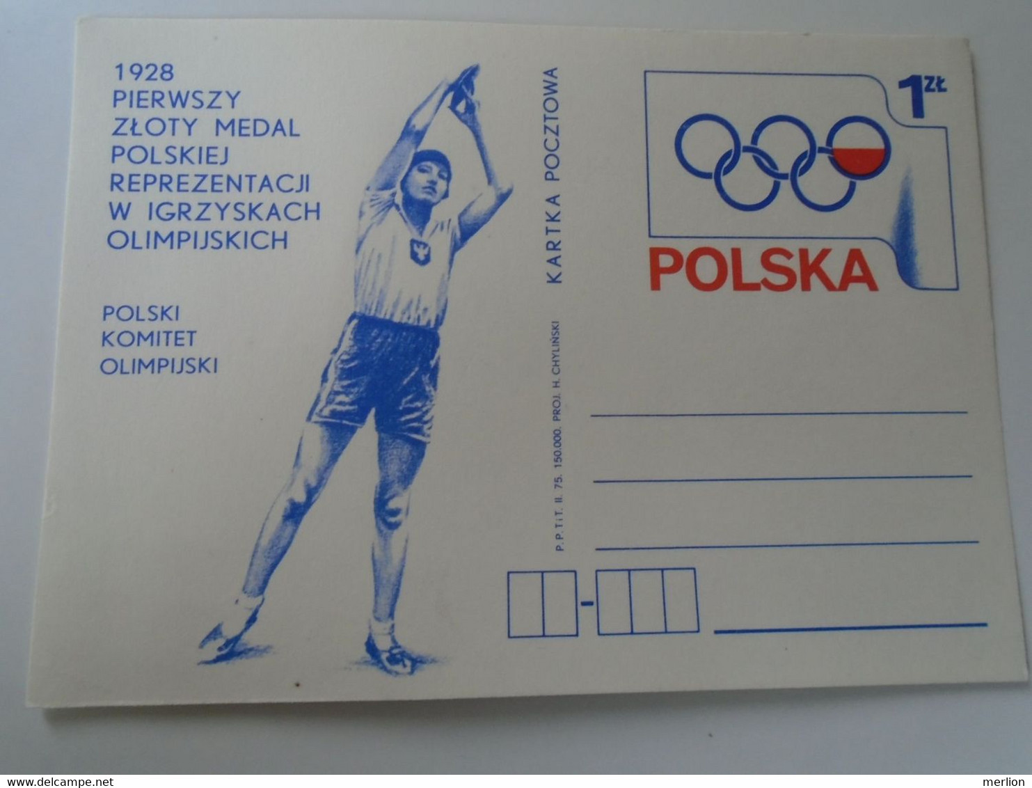 D192594 Polska -postal Stationery -entier Postal 1975 -First Gold Medal  In Olympic Games In 1928 - Summer 1928: Amsterdam