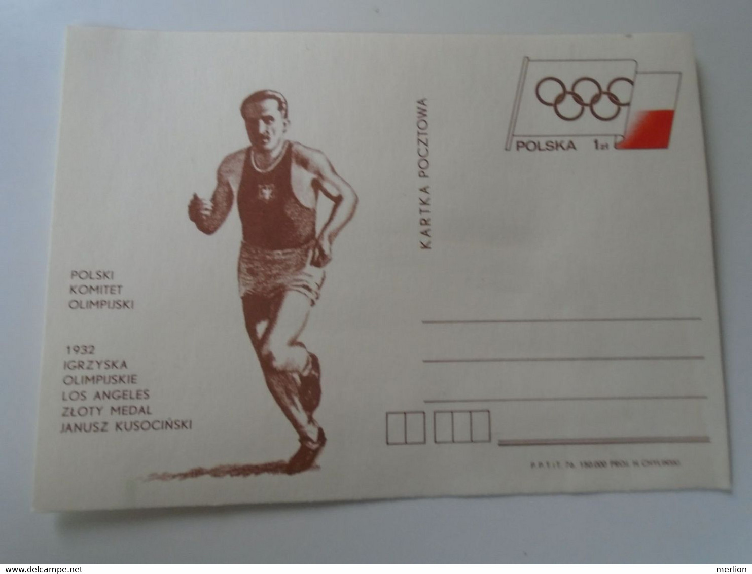 D192595 Polska -postal Stationery -entier Postal 1976  - Olympic Games  1932  Los Angeles  Gold Medal Kuszocinski - Ete 1932: Los Angeles