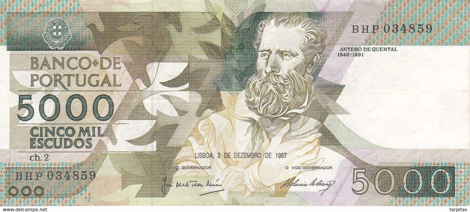 BILLETE DE PORTUGAL DE 5000 ESCUDOS  DEL 3 DE DEZEMBRO DEL 1987 (BANKNOTE-BANK NOTE) - Portugal