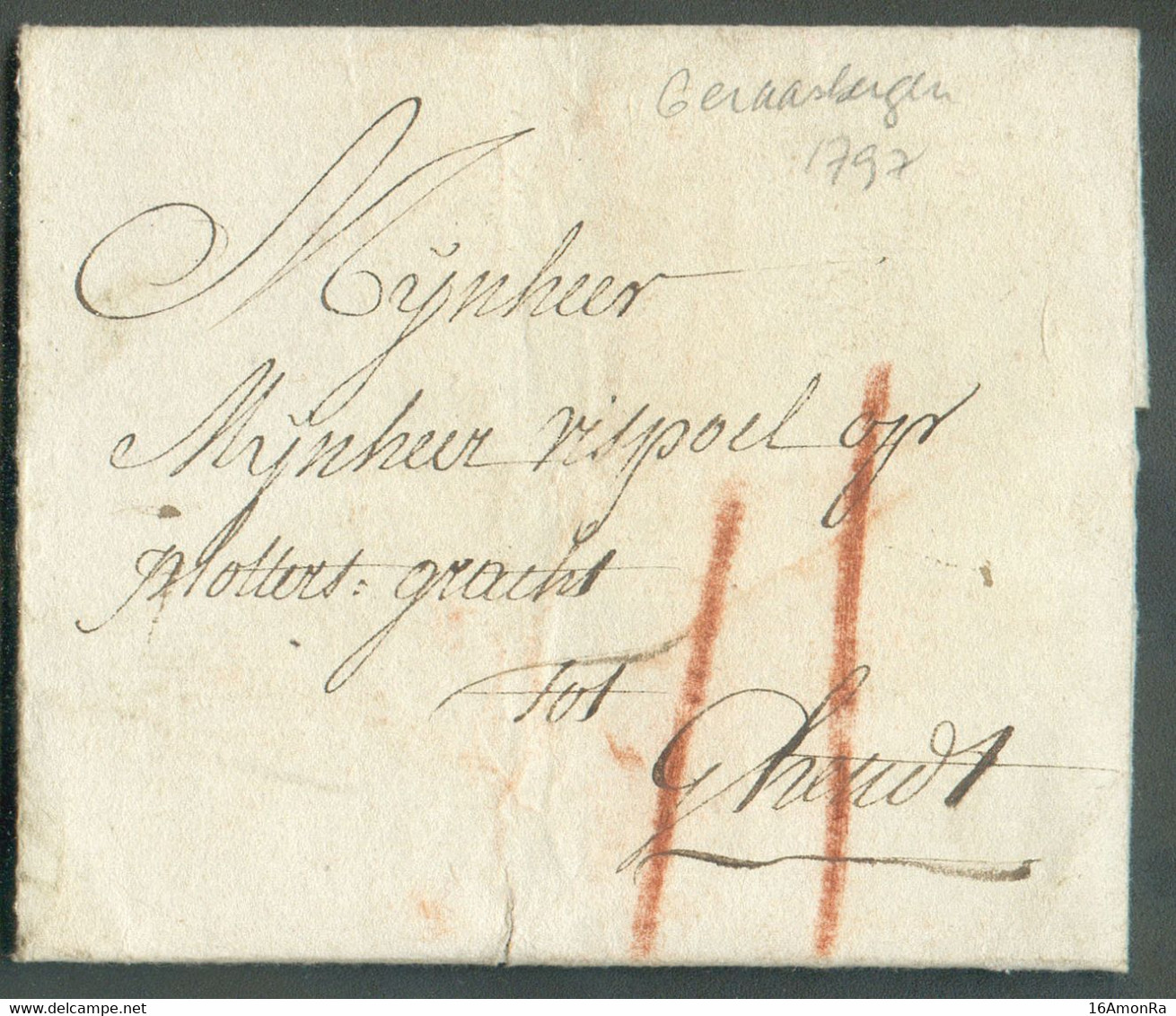 LAC De GERAARDSBERGEN (Grammont) Le 15 Déc. 1797 Vers Gand; Port 'II' (craie Rouge) - 'I' Au Verso.  TB  - 20647 - 1794-1814 (French Period)