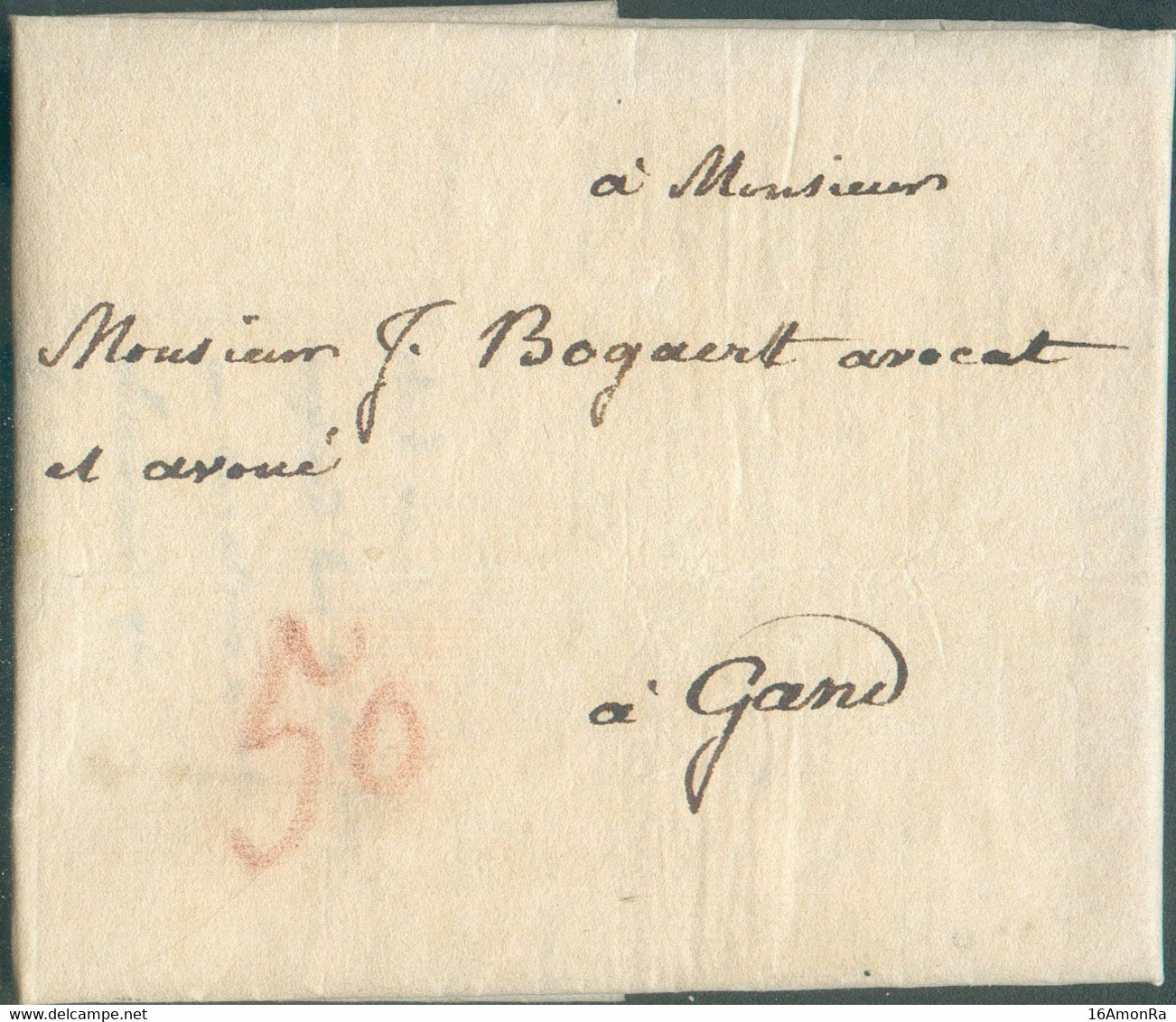 LAC De BRUXELLES  le 17 Mars 1824 Vers Gand . Port '50' (craie Rouge).  - Superbe  - 20650 - 1815-1830 (Holländische Periode)