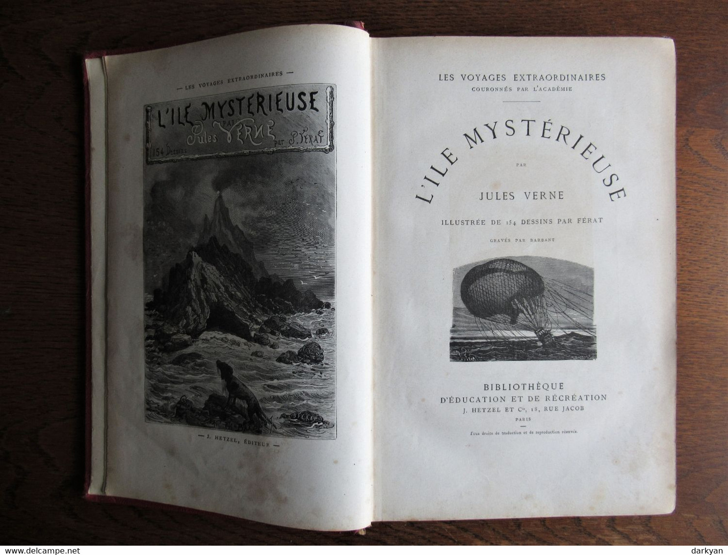 Jules Verne - L'île Mystérieuse - Hetzel 1887, Cartonnage Aux Harpons - 1801-1900