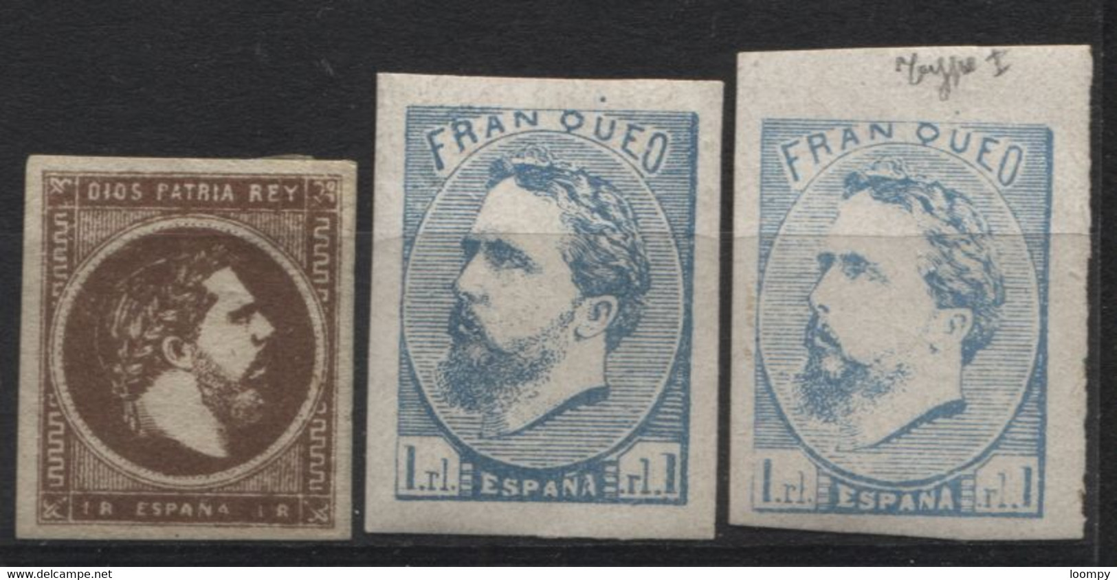 ESPAGNE - CARLISTE - DON CARLOS 1rl Blue 2 Types N And Ñ + 1rl Brown Without Gumns Gomme - Carlistes